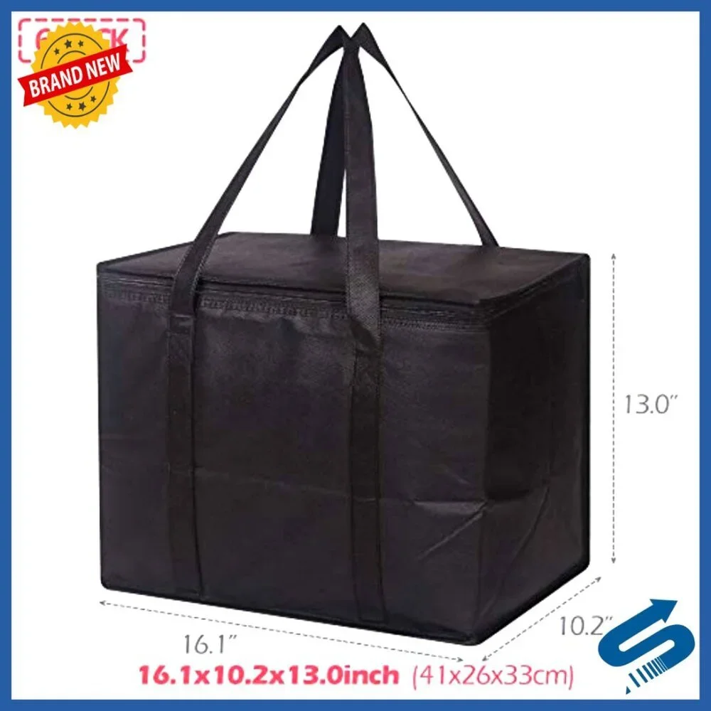 Set of 6 Insulated Reusable Grocery Totes Foldable Heavy Duty Zipper Cooler Bags